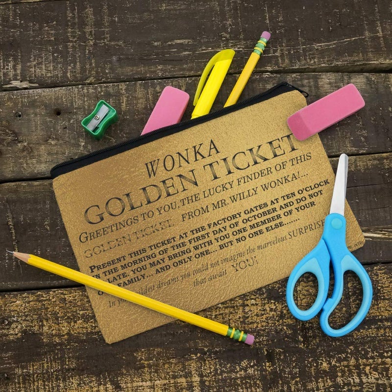GRAPHICS & MORE Willy Wonka and the Chocolate Factory Golden Ticket Pencil Pen Organizer Zipper Pouch Case - Image 2